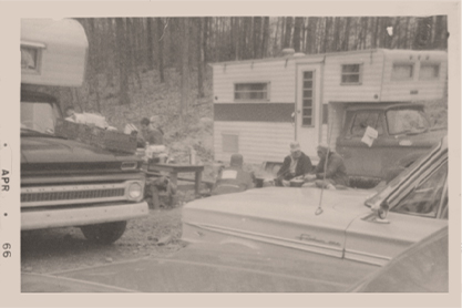 First trailers and camp site as 'the hell-raisers' were building the hunting lodge in southern Indiana.